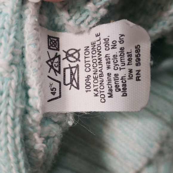 Tony Lambert Vintage Aqua and Ivory V-Neck Sweater, M - Picture 6 of 7